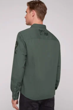 Herren CAMP DAVID & SOCCX Strukturiertes Langarmhemd mit Logo Artworks deep forest
