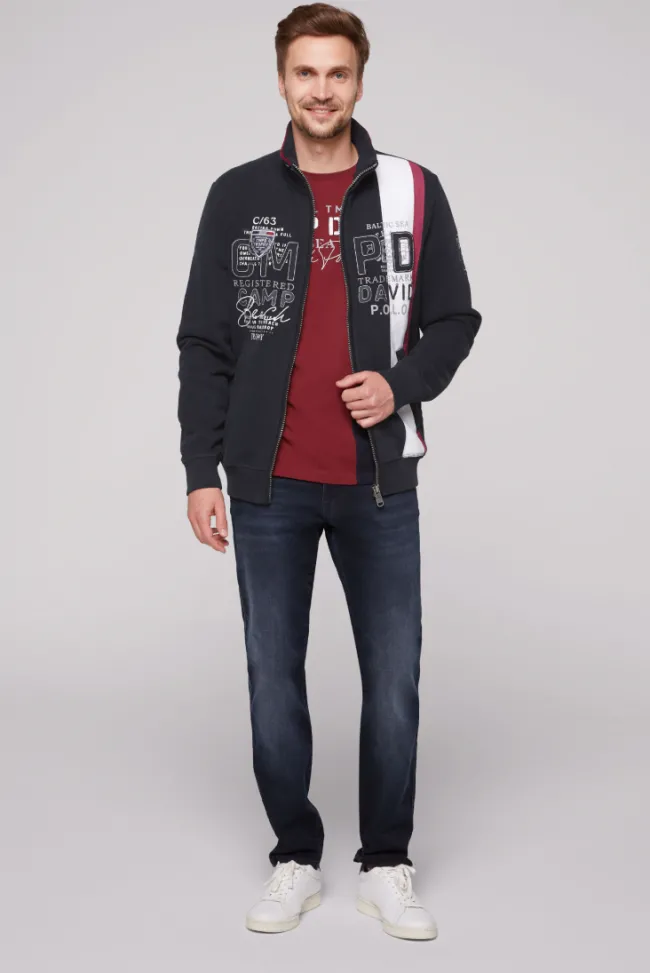 Herren CAMP DAVID & SOCCX Sweatjacke mit Color-Blocking und Artworks blue navy