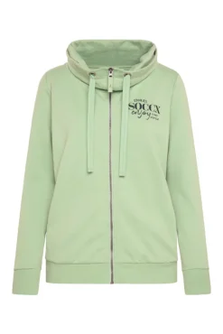 Damen CAMP DAVID & SOCCX Sweatjacke mit hohem Kragen und Rücken-Print light green