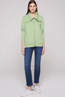 Damen CAMP DAVID & SOCCX Sweatjacke mit hohem Kragen und Rücken-Print light green