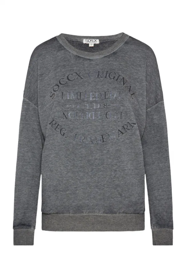 Damen CAMP DAVID & SOCCX Sweatshirt mit Ausbrenner-Effekten und Print blue navy