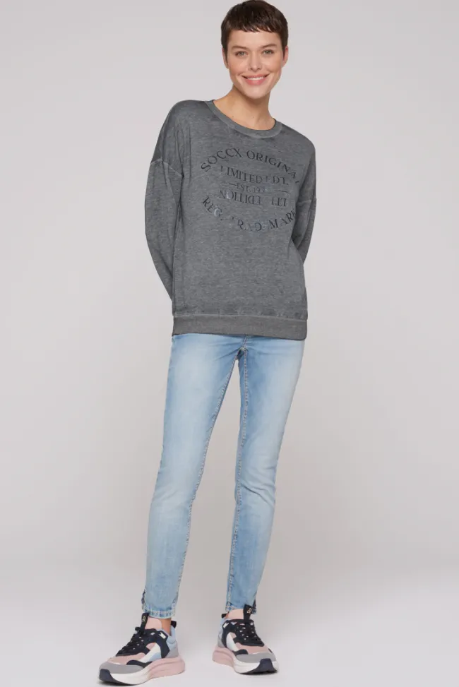 Damen CAMP DAVID & SOCCX Sweatshirt mit Ausbrenner-Effekten und Print blue navy