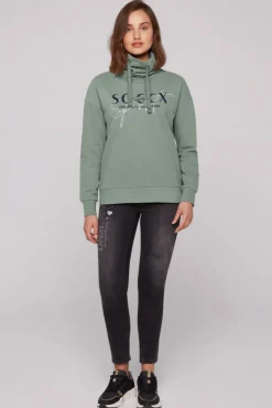 Damen CAMP DAVID & SOCCX Sweatshirt mit hohem Kragen und Logo Print muted aqua