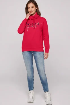 Damen CAMP DAVID & SOCCX Sweatshirt mit hohem Kragen und Logo Print clear red