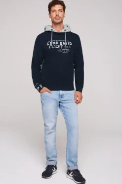 Herren CAMP DAVID & SOCCX Sweatshirt  mit Kontrastkapuze und Logo-Stickereien blue navy