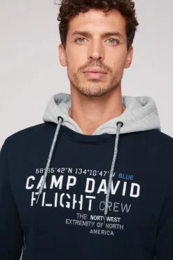 Herren CAMP DAVID & SOCCX Sweatshirt  mit Kontrastkapuze und Logo-Stickereien blue navy