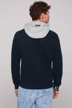 Herren CAMP DAVID & SOCCX Sweatshirt  mit Kontrastkapuze und Logo-Stickereien blue navy