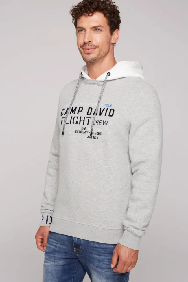 Herren CAMP DAVID & SOCCX Sweatshirt mit Kontrastkapuze und Logo-Stickereien granite melange