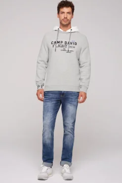 Herren CAMP DAVID & SOCCX Sweatshirt mit Kontrastkapuze und Logo-Stickereien granite melange