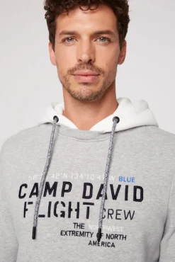 Herren CAMP DAVID & SOCCX Sweatshirt mit Kontrastkapuze und Logo-Stickereien granite melange