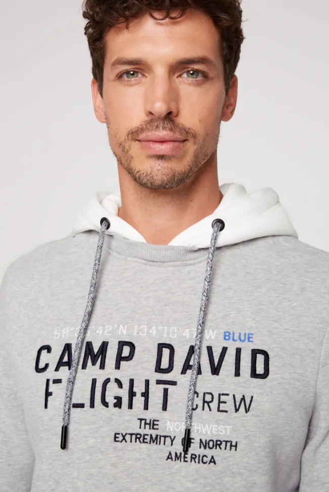 Herren CAMP DAVID & SOCCX Sweatshirt mit Kontrastkapuze und Logo-Stickereien granite melange