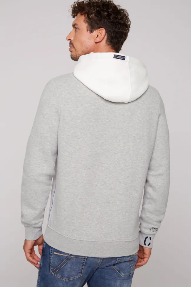 Herren CAMP DAVID & SOCCX Sweatshirt mit Kontrastkapuze und Logo-Stickereien granite melange