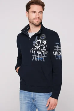 Herren CAMP DAVID & SOCCX Troyer-Sweatshirt mit Artworks blue navy