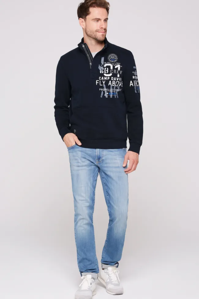 Herren CAMP DAVID & SOCCX Troyer-Sweatshirt mit Artworks blue navy