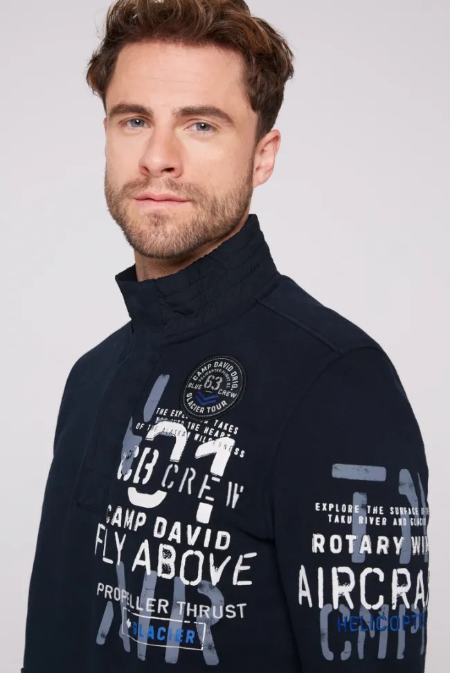 Herren CAMP DAVID & SOCCX Troyer-Sweatshirt mit Artworks blue navy