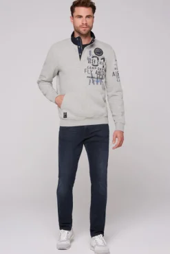 Herren CAMP DAVID & SOCCX Troyer-Sweatshirt mit Artworks granite melange