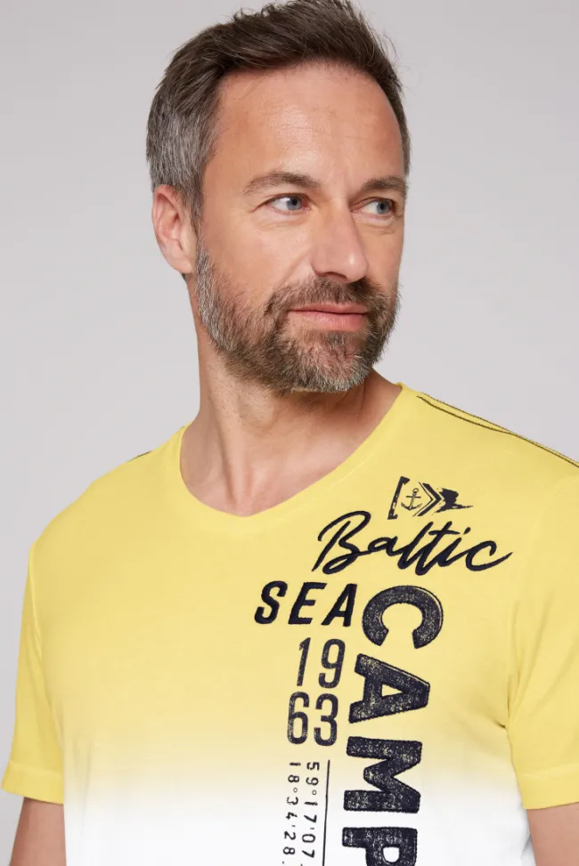 Herren CAMP DAVID & SOCCX T-Shirt Dip Dye mit senkrechtem Logo Artwork light lime