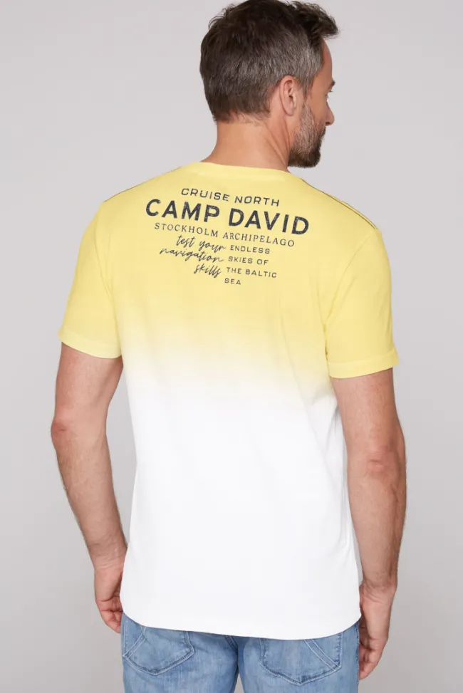 Herren CAMP DAVID & SOCCX T-Shirt Dip Dye mit senkrechtem Logo Artwork light lime