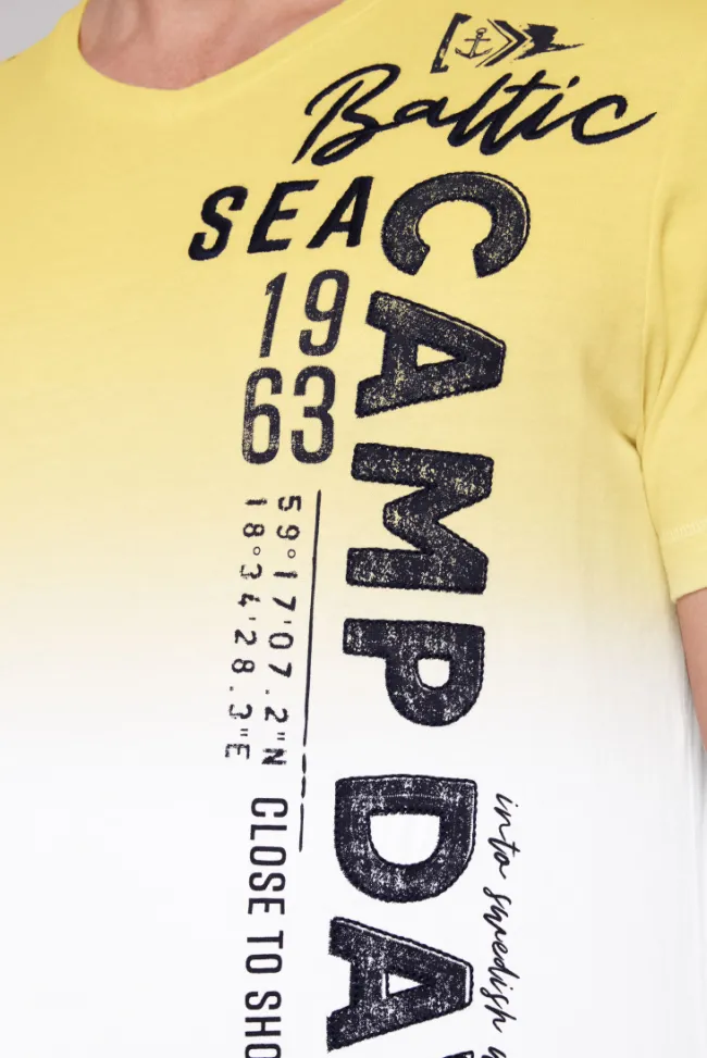 Herren CAMP DAVID & SOCCX T-Shirt Dip Dye mit senkrechtem Logo Artwork light lime