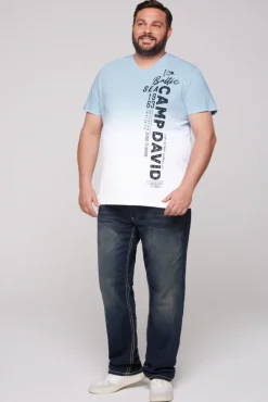 Herren CAMP DAVID & SOCCX T-Shirt Dip Dye mit senkrechtem Logo Artwork summer blue