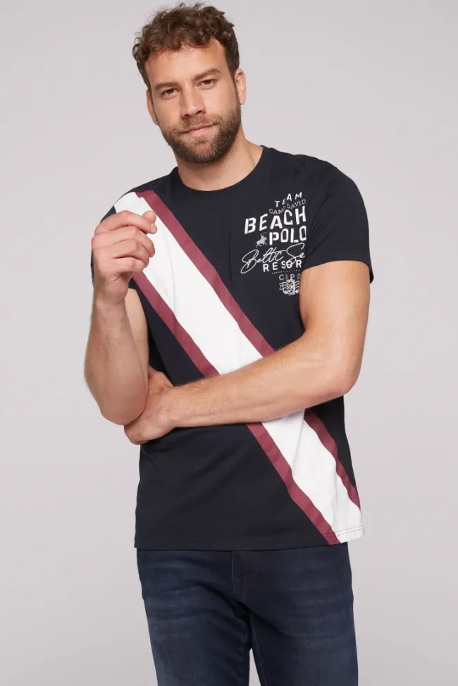 Herren CAMP DAVID & SOCCX T-Shirt mit Color-Blocking und Artwork blue navy