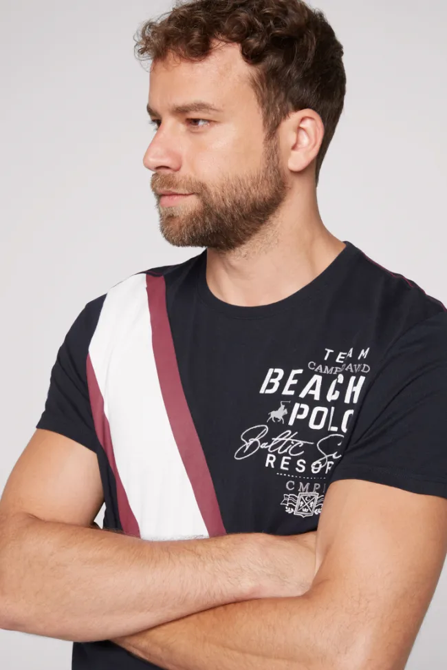 Herren CAMP DAVID & SOCCX T-Shirt mit Color-Blocking und Artwork blue navy