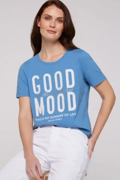 Damen CAMP DAVID & SOCCX T-Shirt mit Glitter-Puff-Print airy blue