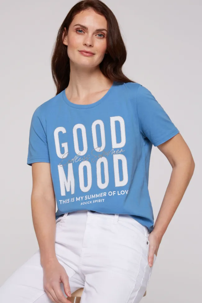 Damen CAMP DAVID & SOCCX T-Shirt mit Glitter-Puff-Print airy blue