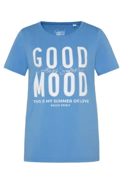 Damen CAMP DAVID & SOCCX T-Shirt mit Glitter-Puff-Print airy blue