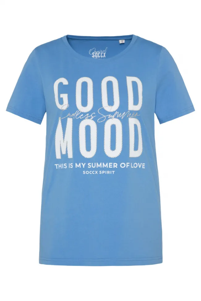 Damen CAMP DAVID & SOCCX T-Shirt mit Glitter-Puff-Print airy blue