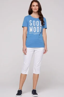 Damen CAMP DAVID & SOCCX T-Shirt mit Glitter-Puff-Print airy blue