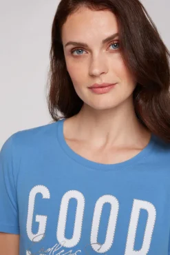 Damen CAMP DAVID & SOCCX T-Shirt mit Glitter-Puff-Print airy blue