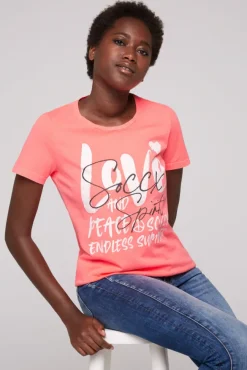 Damen CAMP DAVID & SOCCX T-Shirt mit Glitter-Puff-Print neon pink