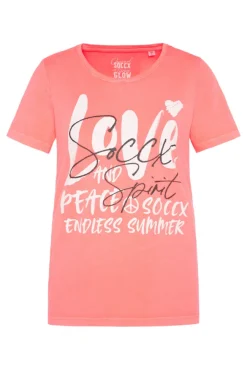 Damen CAMP DAVID & SOCCX T-Shirt mit Glitter-Puff-Print neon pink