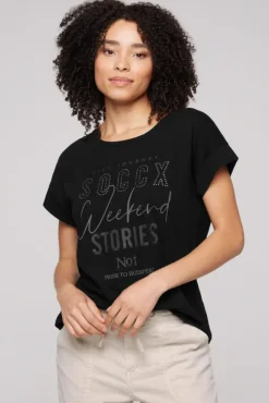 Damen CAMP DAVID & SOCCX T-Shirt mit Logo aus Schmucknieten