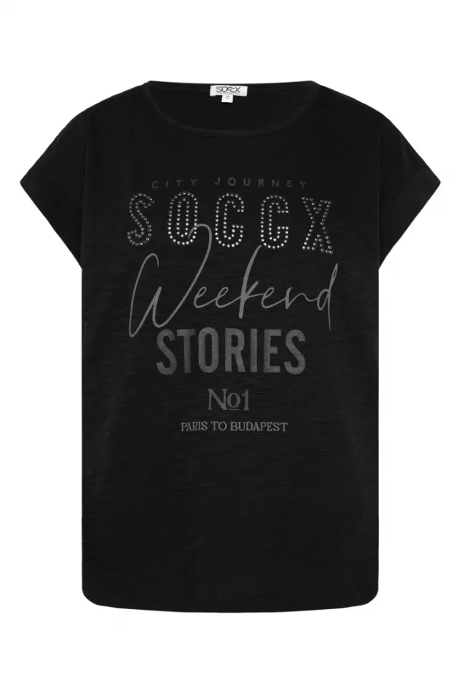 Damen CAMP DAVID & SOCCX T-Shirt mit Logo aus Schmucknieten