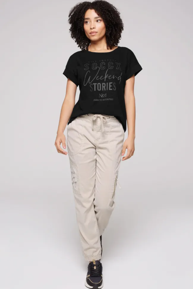 Damen CAMP DAVID & SOCCX T-Shirt mit Logo aus Schmucknieten