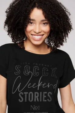 Damen CAMP DAVID & SOCCX T-Shirt mit Logo aus Schmucknieten