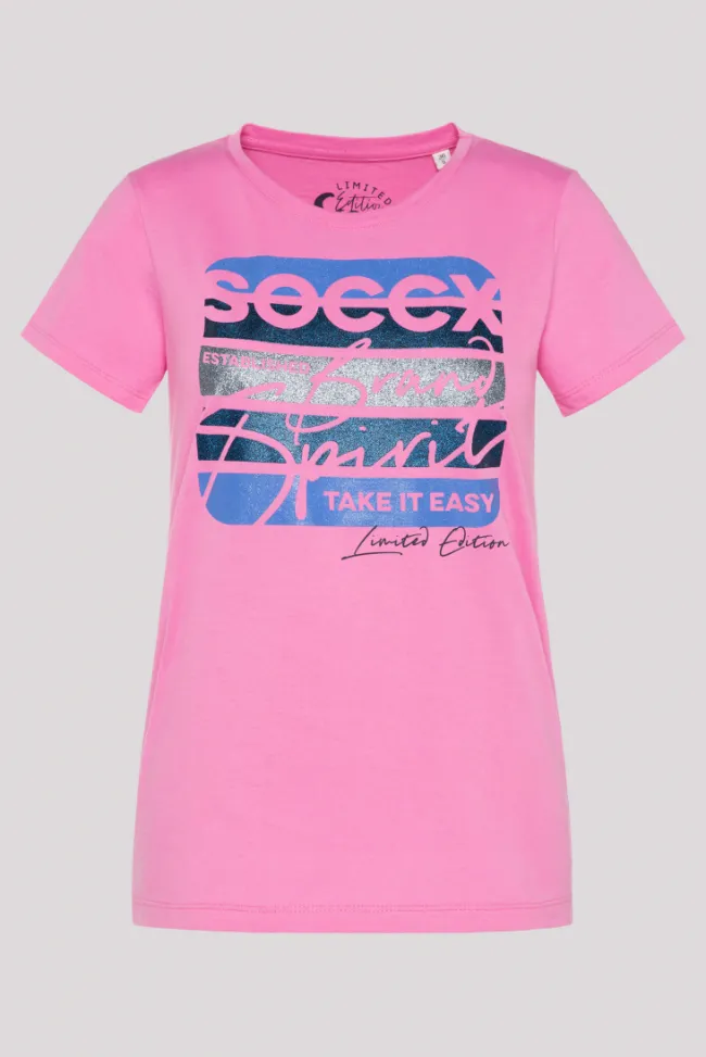 Damen CAMP DAVID & SOCCX T-Shirt mit Logo Print pink punch