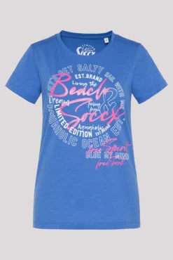 Damen CAMP DAVID & SOCCX T-Shirt mit Logo Print pool blue