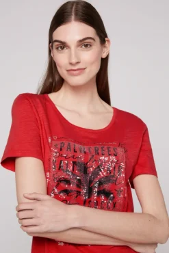Damen CAMP DAVID & SOCCX T-Shirt mit Pailletten-Artwork red orange