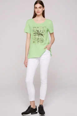Damen CAMP DAVID & SOCCX T-Shirt mit Pailletten-Artwork light green