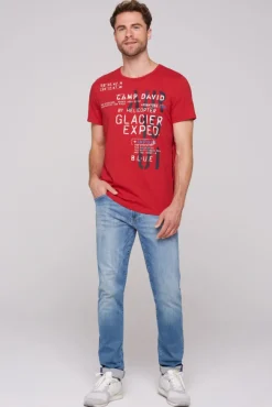 Herren CAMP DAVID & SOCCX T-Shirt mit Print im Used Look flight red