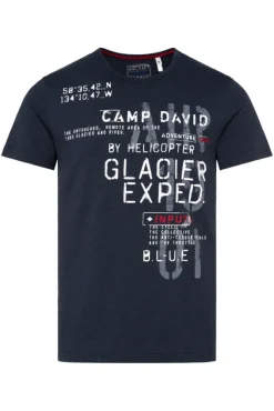 Herren CAMP DAVID & SOCCX T-Shirt mit Print im Used Look blue navy
