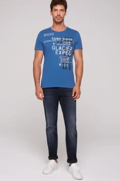 Herren CAMP DAVID & SOCCX T-Shirt mit Print im Used Look strong blue
