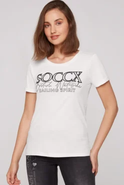 Damen CAMP DAVID & SOCCX T-Shirt mit Rundhalsausschnitt und Glitter Print