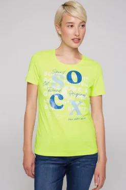 Damen CAMP DAVID & SOCCX T-Shirt mit Rundhalsausschnitt und Print yellow lime