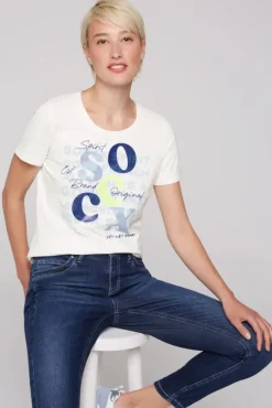 Damen CAMP DAVID & SOCCX T-Shirt mit Rundhalsausschnitt und Print