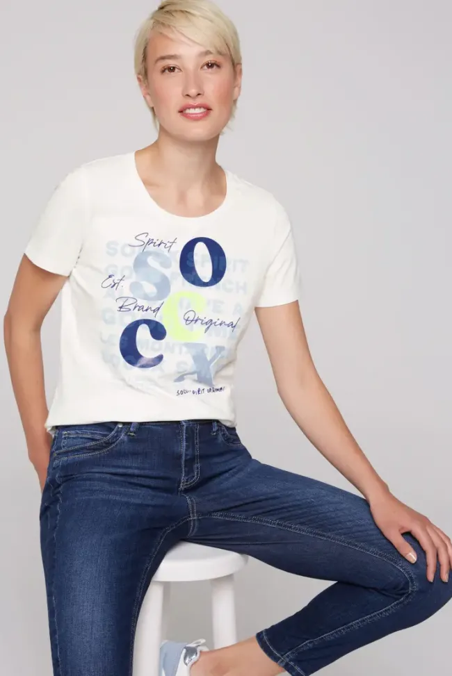 Damen CAMP DAVID & SOCCX T-Shirt mit Rundhalsausschnitt und Print