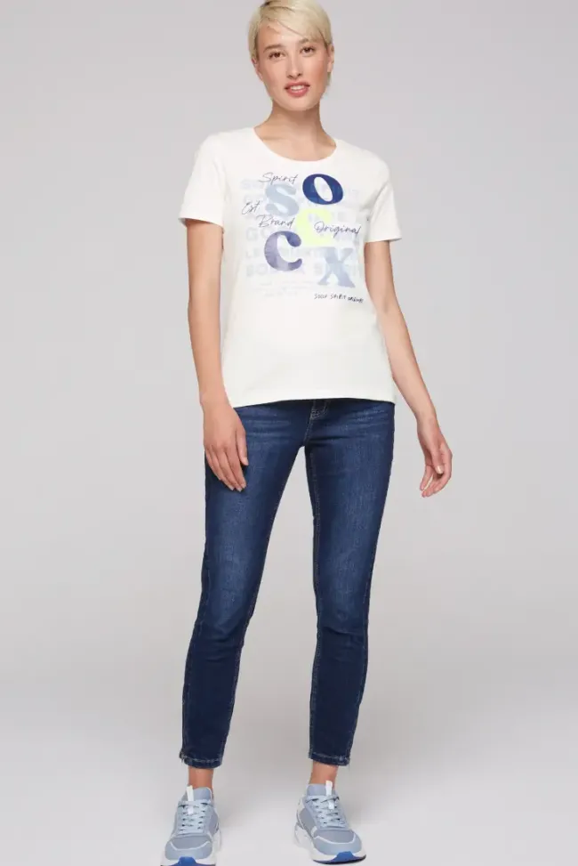 Damen CAMP DAVID & SOCCX T-Shirt mit Rundhalsausschnitt und Print